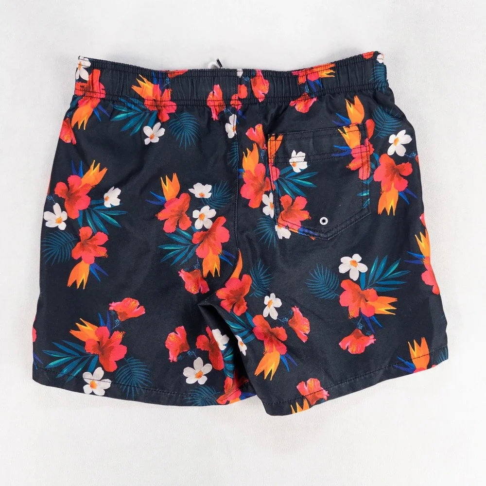 Hollister Mens Swim Trunks Size S Black Tropical Floral Hibiscus Board Shorts
